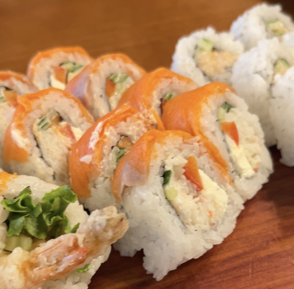 chopped scallop roll, smoked salmon cream cheese roll, dynamite roll - sushi mura