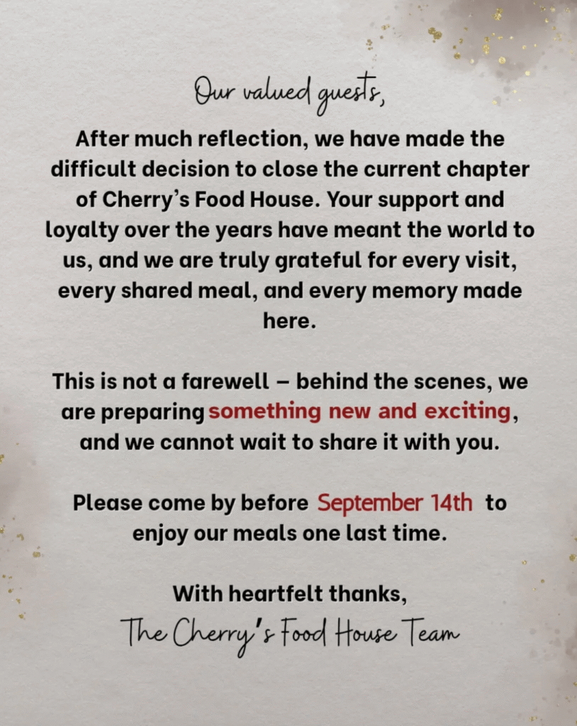 Cherry's Tofu House Instagram Message