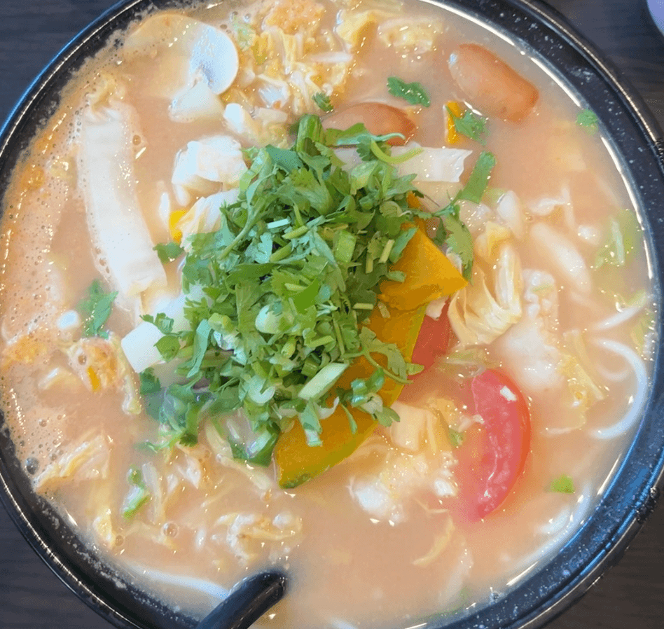 deer garden soup noodles - tomato broth