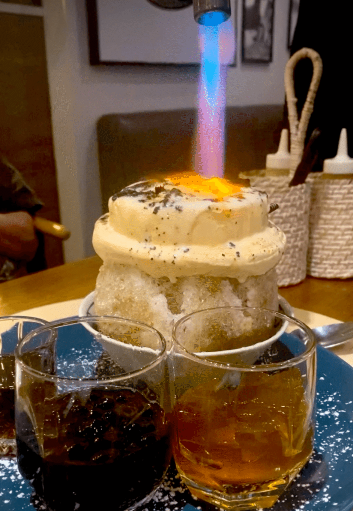 Torching Creme Brulee dessert at Micha, Richmond