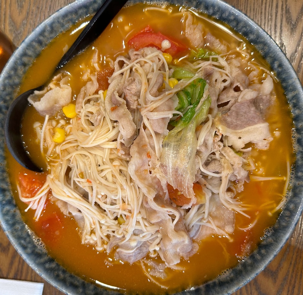 Tomato Rice Noodles with Beef and Enoki Mushrooms at Yunshang