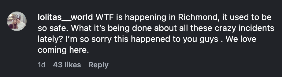 Comment left on the story cafe's instagram post