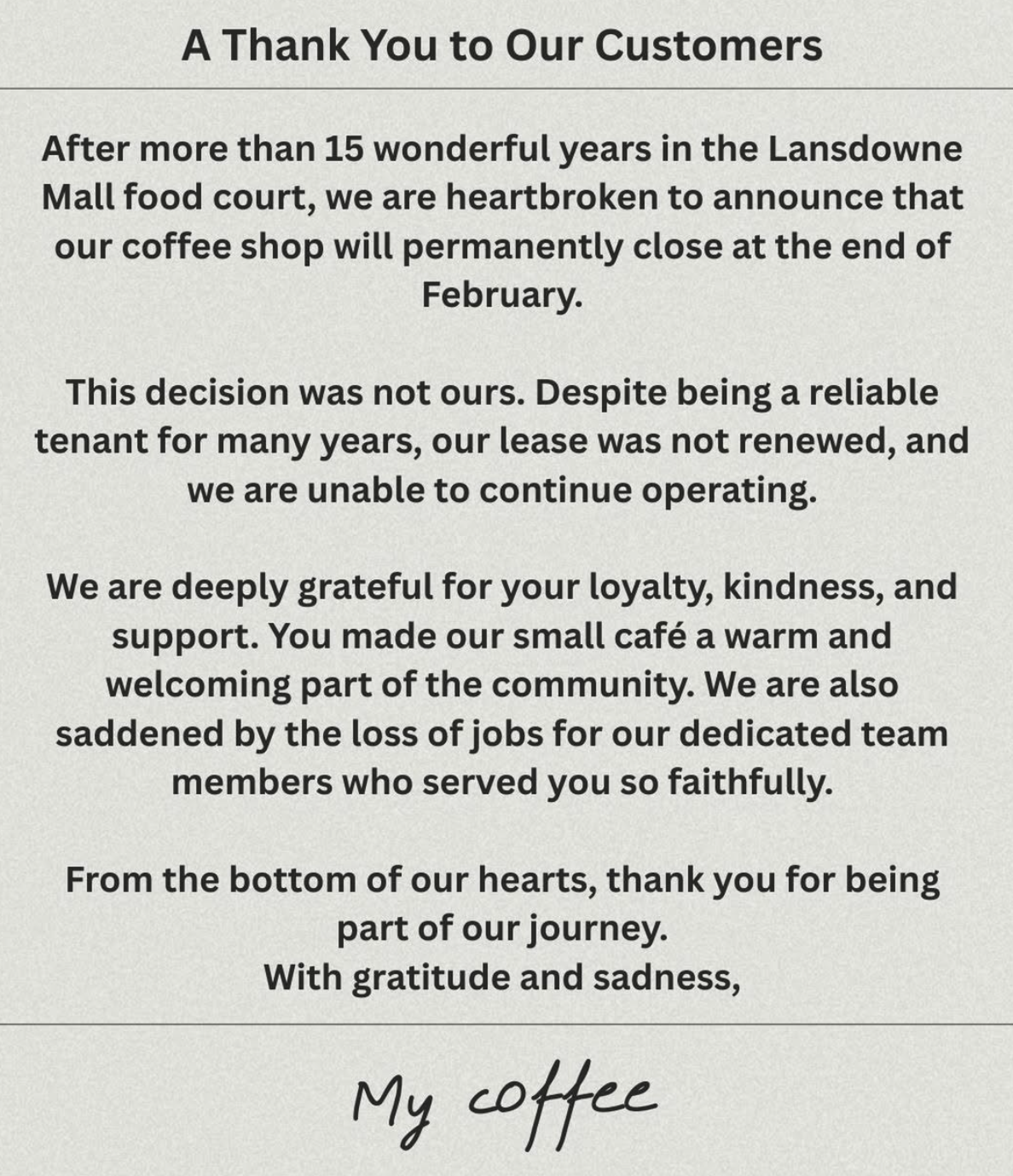 My Coffee official statement