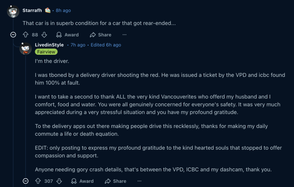 Statement from driver