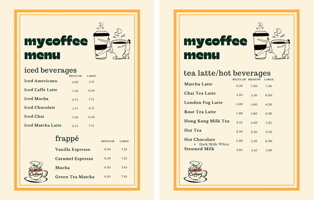 My Coffee Menu
