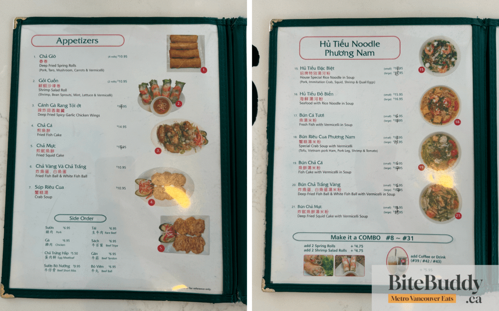 Bun Rieu Phuong Nam Menu