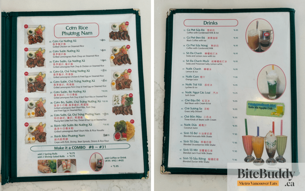 Bun Rieu Phuong Nam Menu