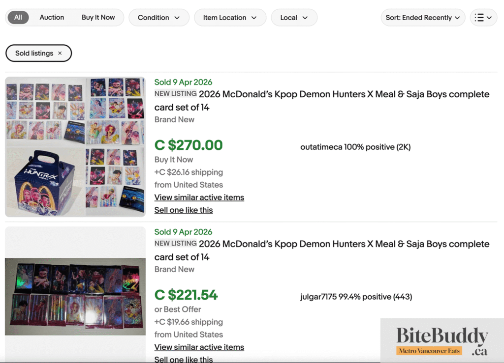 McDonald's x KPOP Demon Hunters Collab Ebay Listing Trading Cards