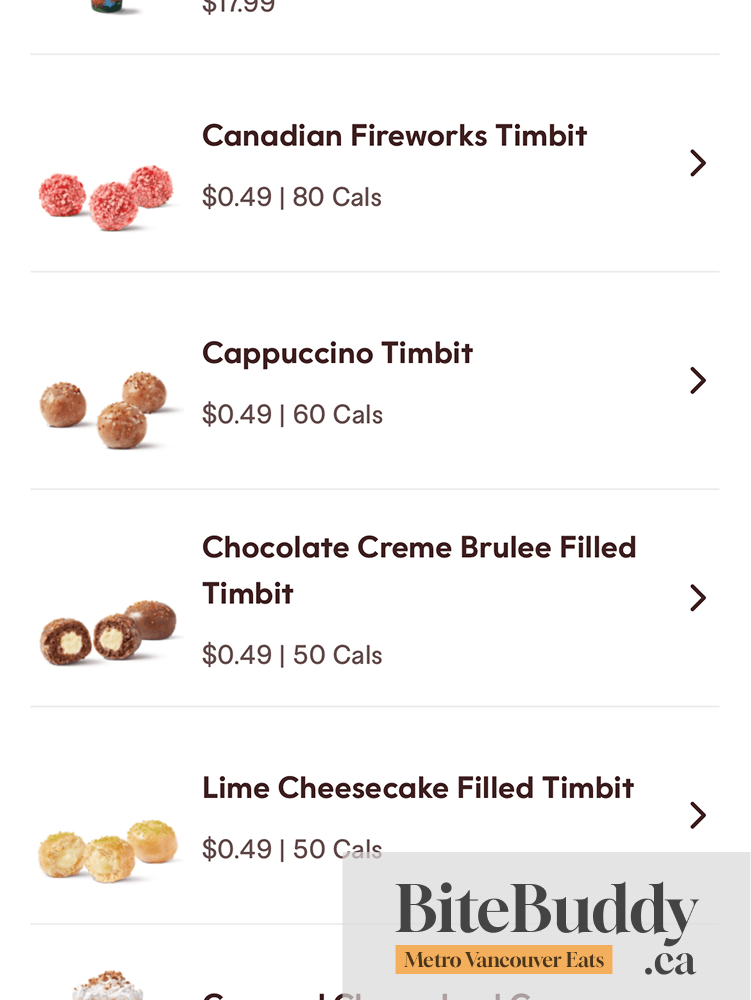 Timbit flavours in app