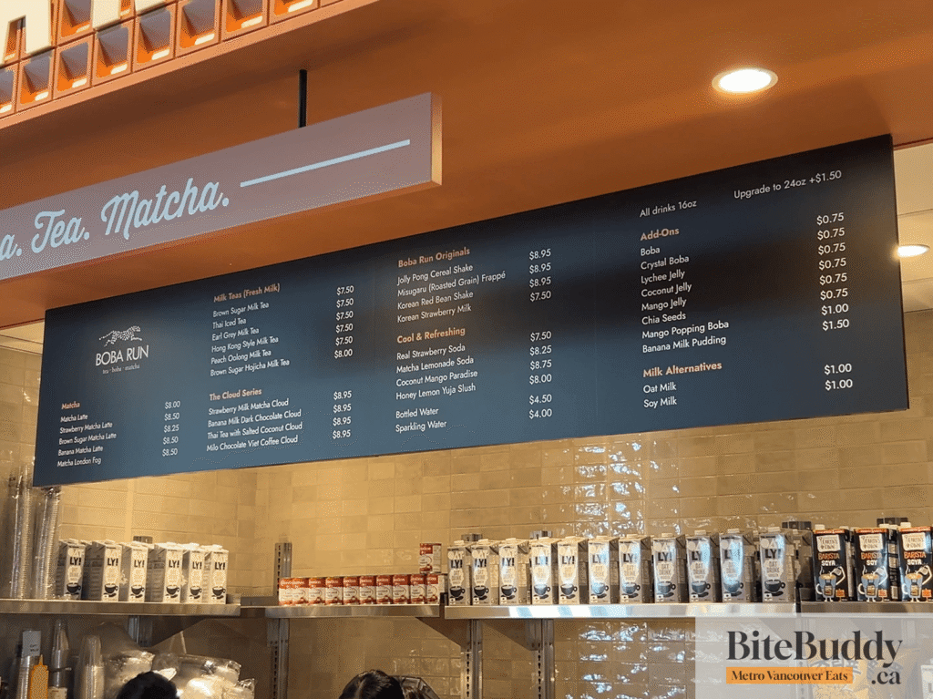 Boba Run Menu