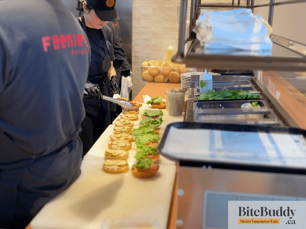 The making of a burger at Feenie's