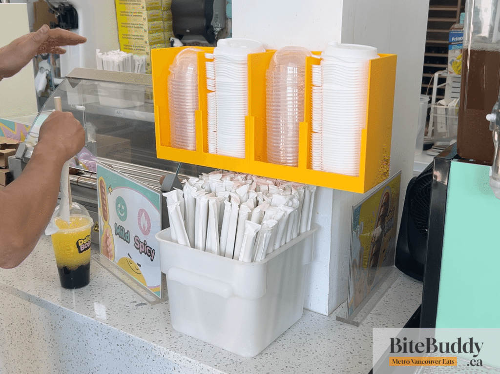 Lids and straw station at Dollar Boba