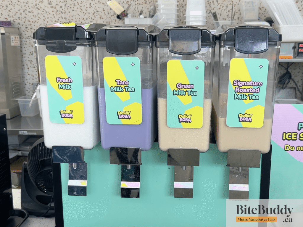 Milk tea options at Dollar Boba